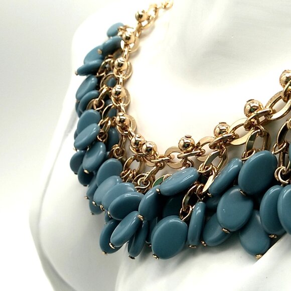 Vintage-Look SHB Blue Acrylic Beaded Necklace Gold-tone Chain NWOT - Picture 4 of 14